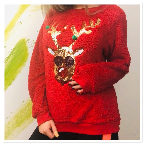 Ugly Cute Christmas sweater sherpa sweatshirt M - Picture 4 of 7